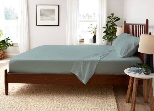 Lifestyle of ARCTIC AIRE•MAX Sheet Set shown in Aloe #choose-your-color_aloe