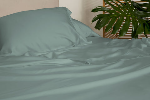 Lifestyle of ARCTIC AIRE•MAX Sheet Set shown in Aloe #choose-your-color_aloe