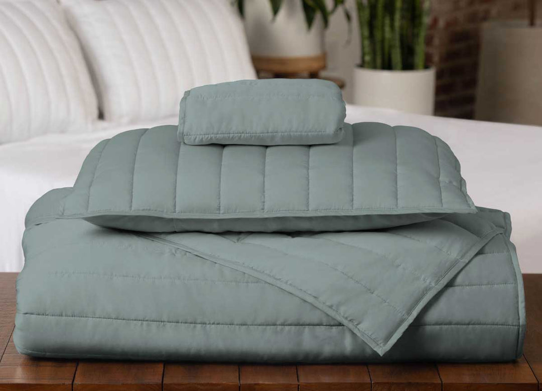 Arctic Aire•MAX Channel Coverlet stacked shown in Aloe#choose-your-color_aloe