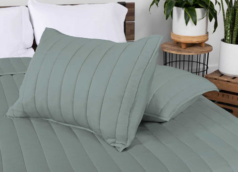 Arctic Aire•MAX Channel Coverlet detail photo -lifestyle on bed shown in Aloe#choose-your-color_aloe