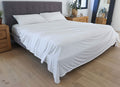 Bright White sheet set shown on bed in bedroom environment. #choose-your-color_bright-white