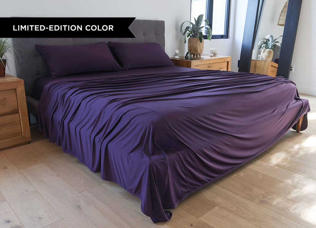 Original Performance Sheet Set Lifestyle Image Shown in Royal Plum #choose-your-color_royal-plum