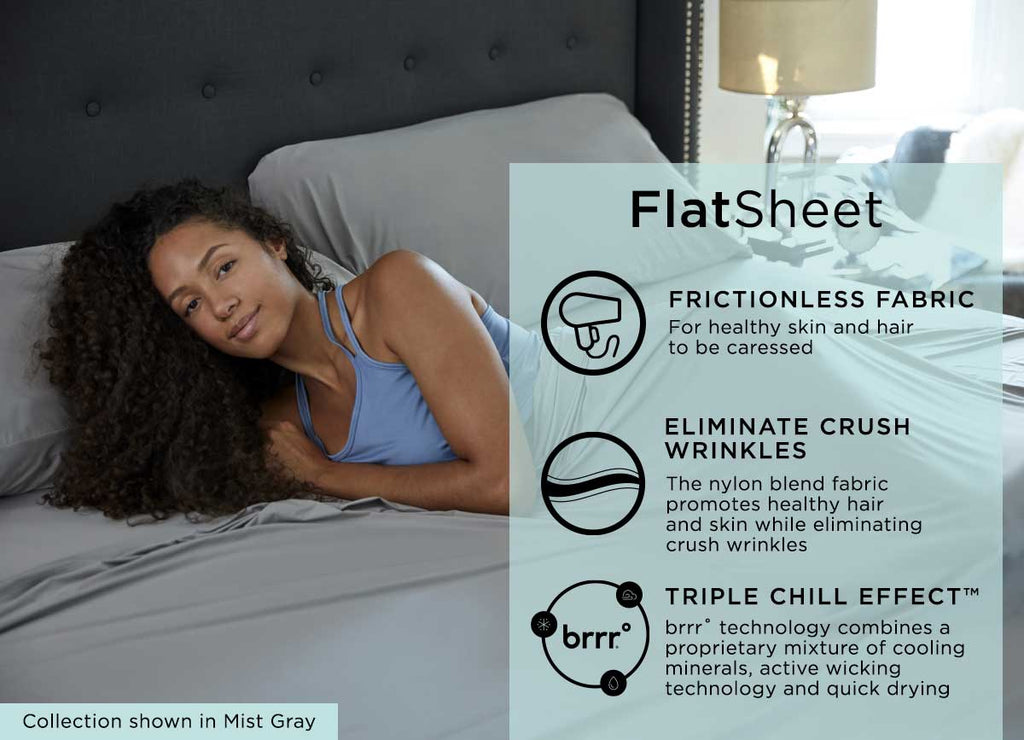  Midnight Label Sheet Set shown with model on bed #choose-your-color_mist-gray